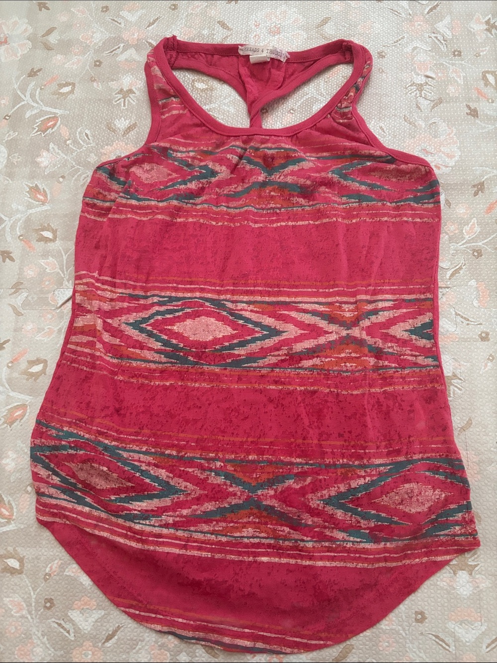 Threads4Thought Women’s Pink Patterned Racerback Tank Top Size Medium